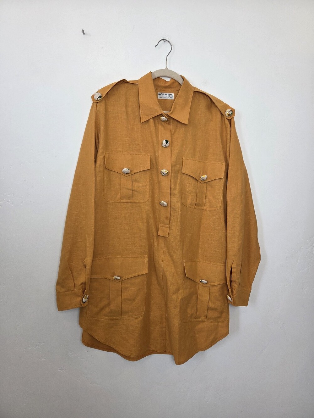 Angela Caputi Italy Designer Tunic Top Linen Blend Mustard Dandelion Yellow L